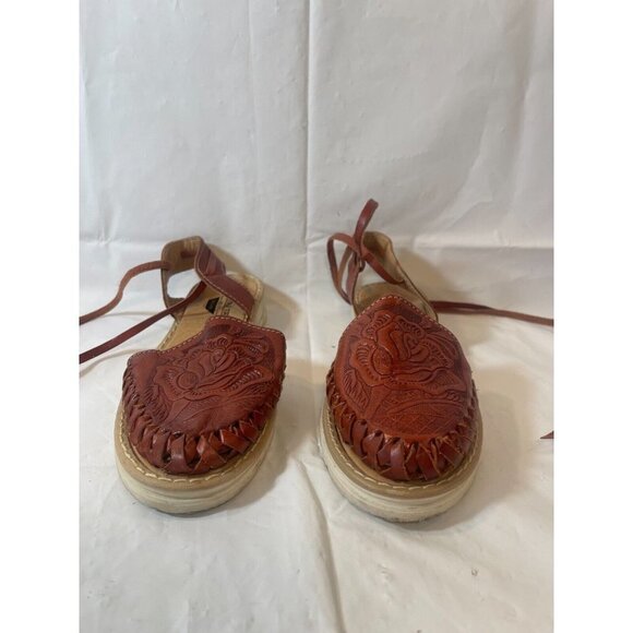 Segura Shy lace up  tooled leather sandal Boho  size 6 - Picture 1 of 13